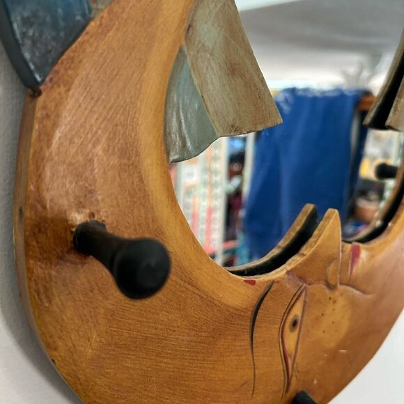 Vintage 23" Boho Celestial Wood Wall Mirror Moon Sun Stars Hand Painted Preowned - Picture 8 of 12